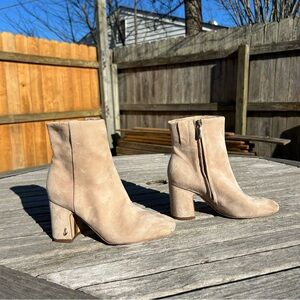 SAM EDELMAN Womens‎ Beige Heel Fawn Toe Block Heel Leather Booties size 5